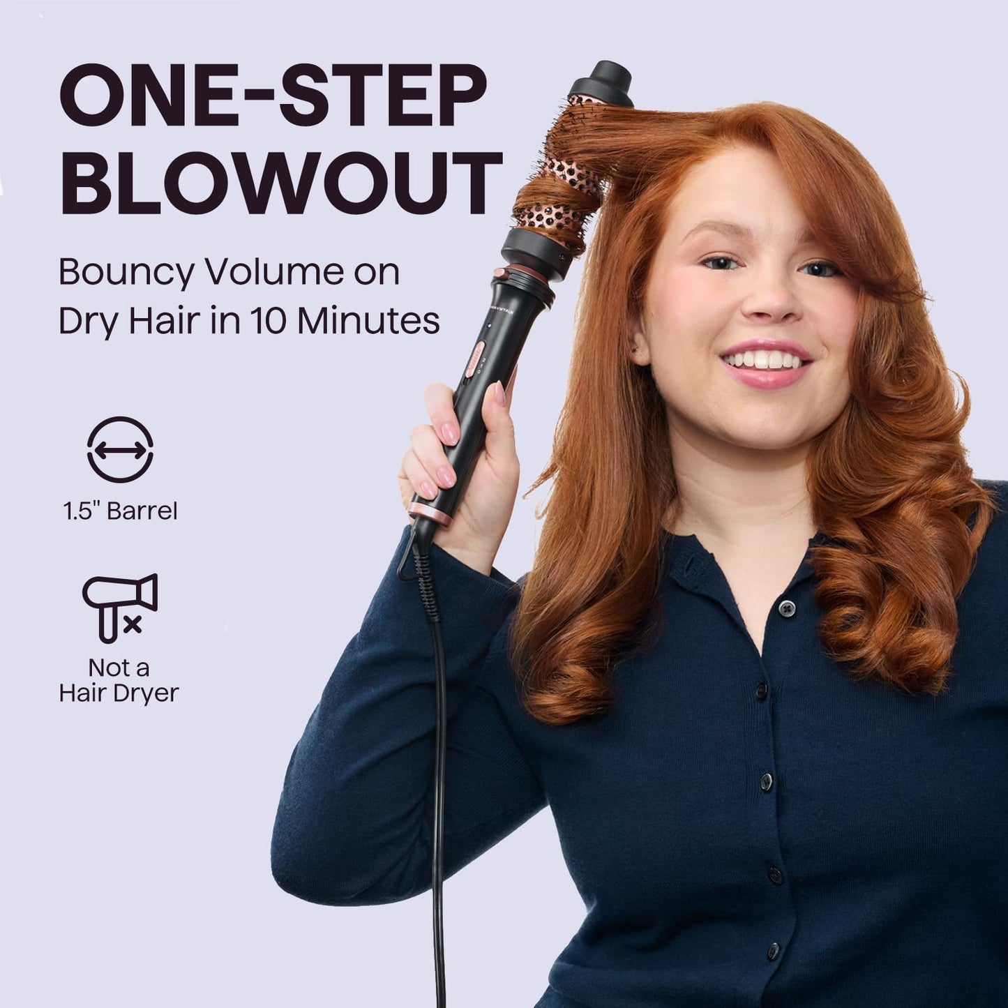 Wavytalk Thermal Brush, 1 1/2 inch Heated Round Brush with Detachable Head, Velvet Pouch and Dual Voltage for Travel, Easy to Create Blowout Look, Rose Gold