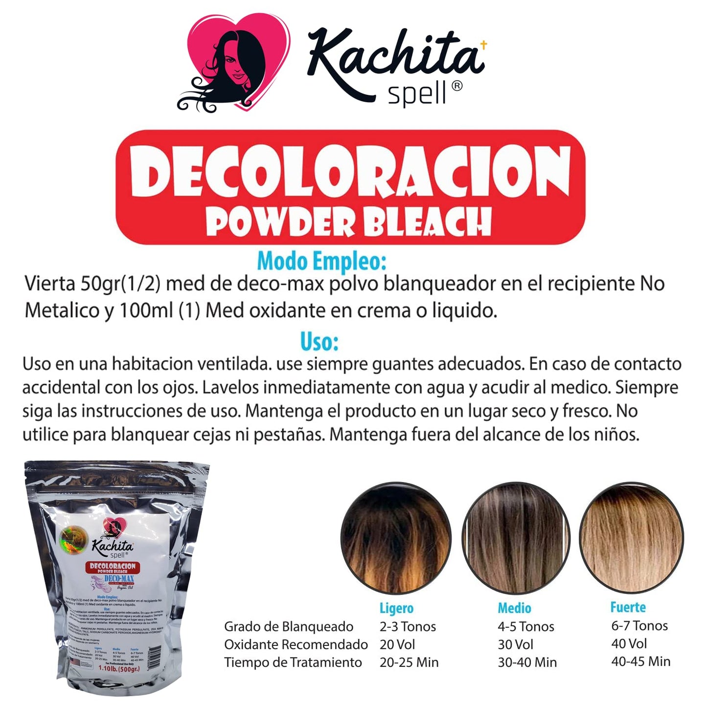 Kachita Spell Superior Hair Powder Lightener, Discolorations, Balayage and Highlights Blue Deco-Max Extra Strength Decoloracion Dust-Free, Non-Drip 1.10 Lb (500 gr) Made in USA