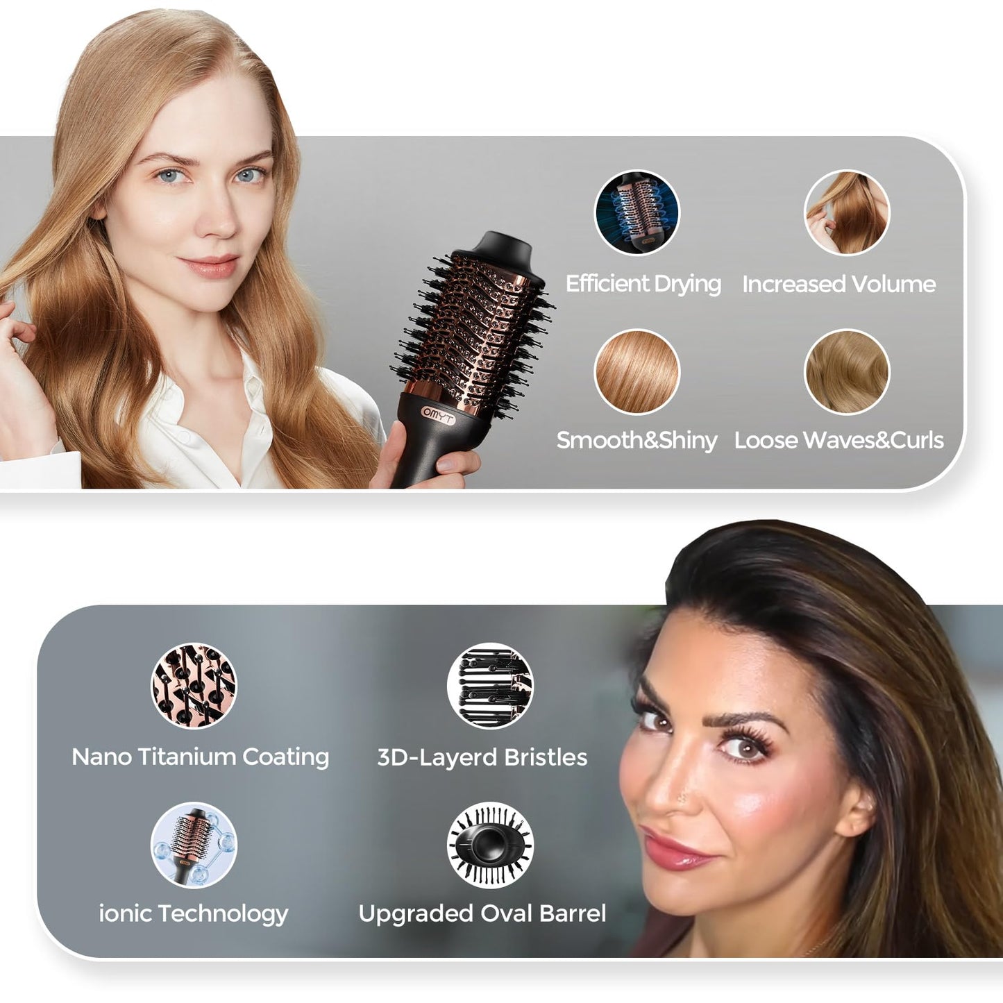 TYMO Hair Dryer Brush Blow Dryer Brush in One, 4 in 1 Ionic Hairdryer and Styler Volumizer with Oval Titanium Barrel, Hot Air Straightener for Smooth Frizz-Free Blowout, Gold