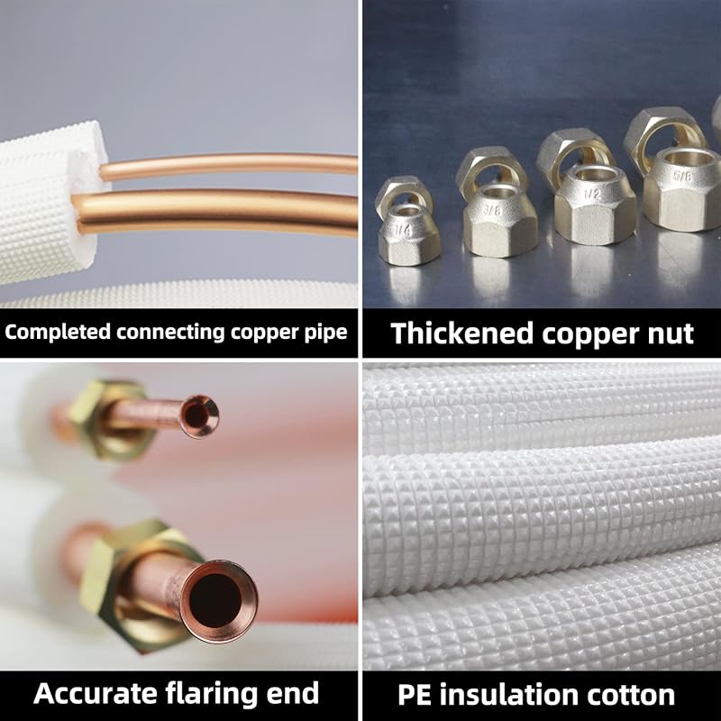 25 Ft Copper Tubing Coil Kit for Mini Split HVAC - 1/4in & 3/8in PE With Nuts, Insulated