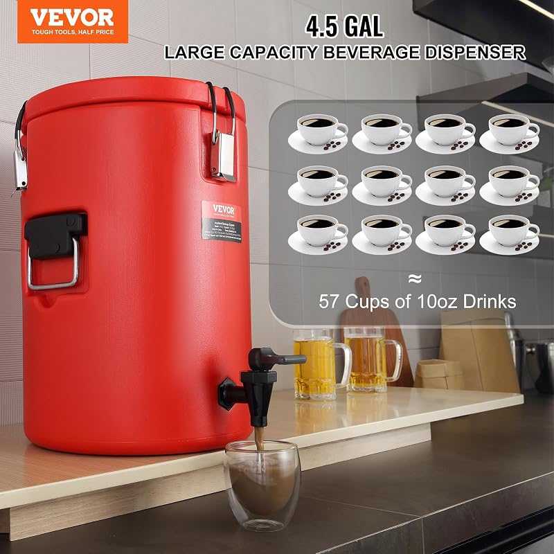 4.5 Gal Stainless Steel Insulated Beverage Dispenser with Spigot - Dual-Layer Hot & Cold Server (9.2 L) - Food-Grade, Leak-Proof