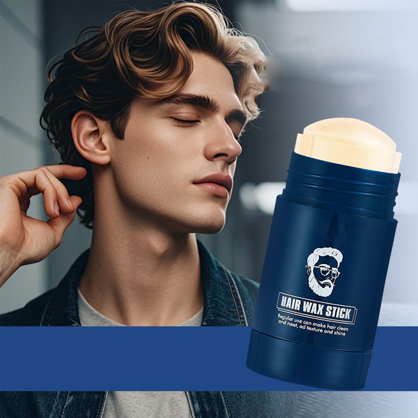 MIESCHER Solid Hair Wax Stick, Hair Styling Waxes Nourishing Hair Accessories for Men, Oil Control Long-Lasting Smoothing Semi-Matte Finish Hair Care Styling Cream for a Soft & Pliable Hold, 1.41Oz