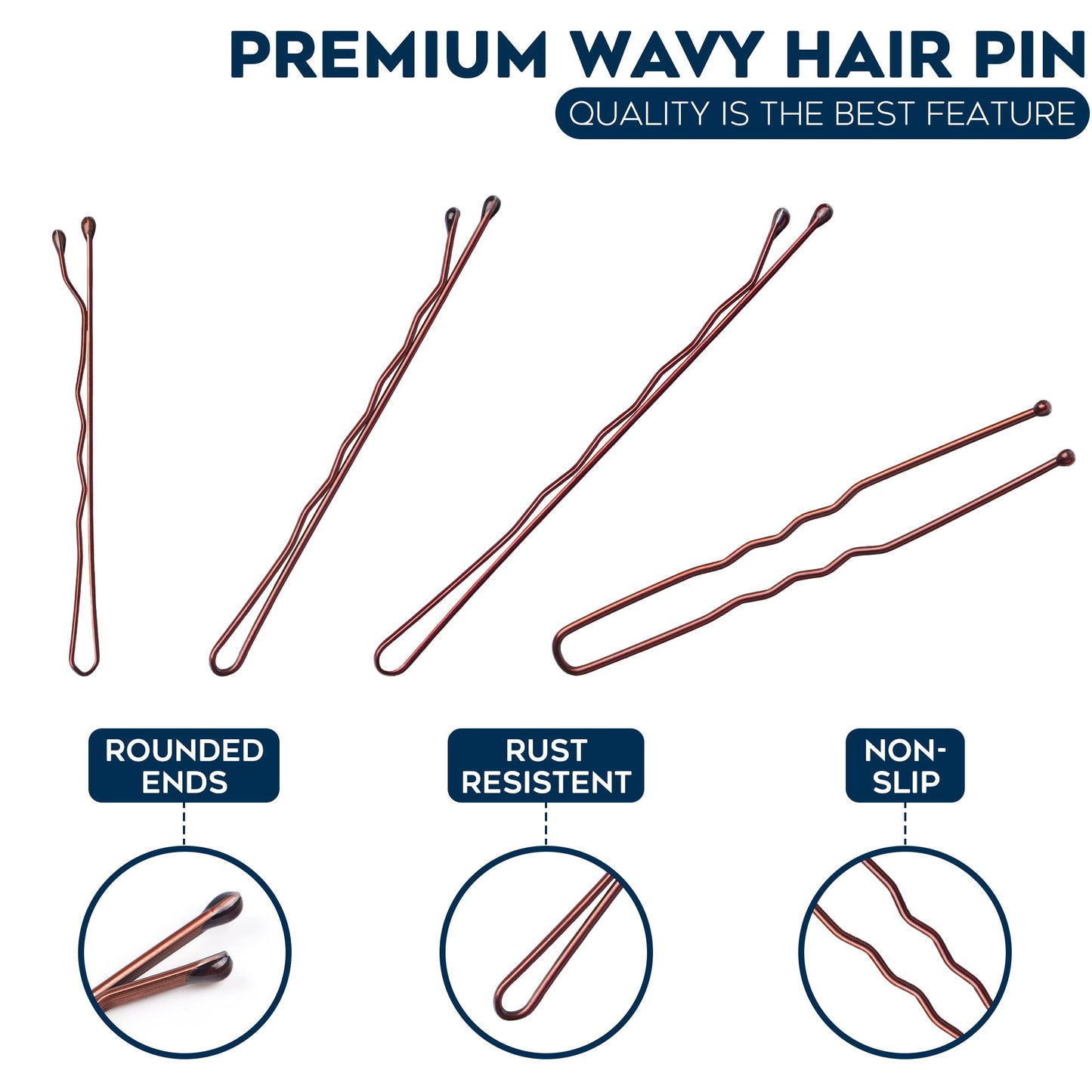 300 Pack Brown Bobby Pins Set by Luxurecourt, 3 Assorted Sizes of Large and Small Premium Bobby Pins + Regular Size U Shaped Hair Pins for Buns, Updo Style - Nonslip with Rounded Ends.