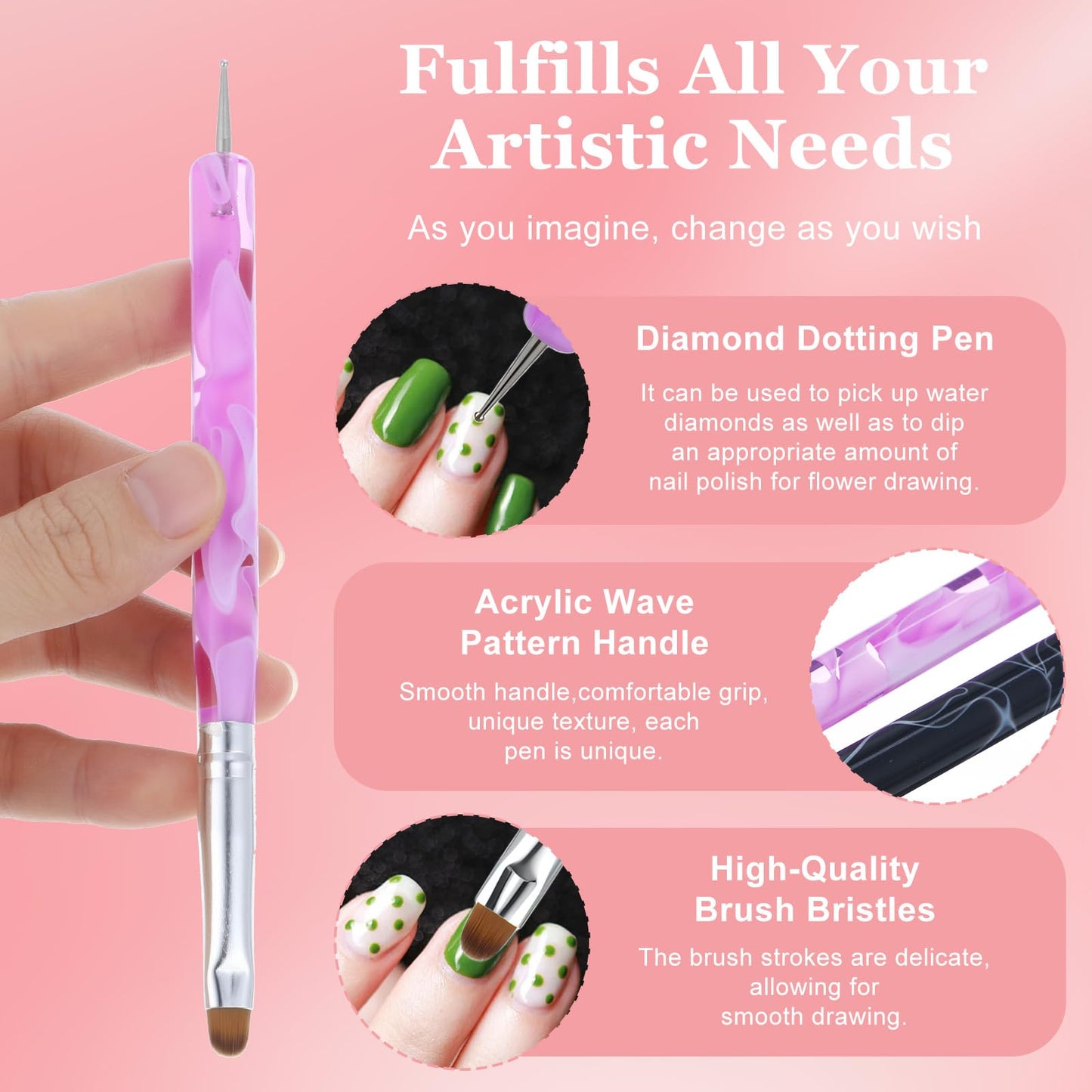 4 Pcs French Tip Brush Nail Art Brush Tools for Builder Gel Dotting Tools Kit Design Nail Polish Supplies Professional Manicure Cuticle Clean Up Small Detail Painting 3D Acrylic Brushes