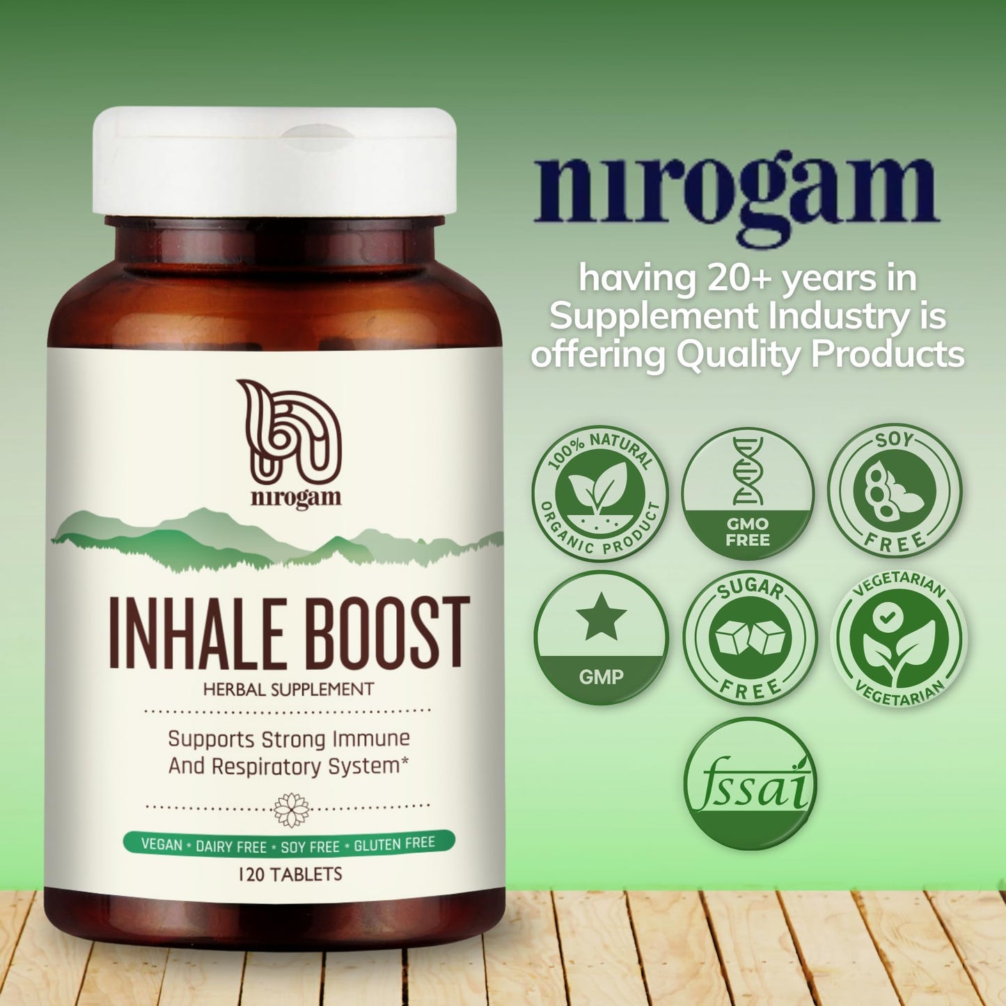Nirogam Inhale Boost 120 Tablets a Bottle I Lung Support Supplement | Lung Health Supplement | Lung Detox
