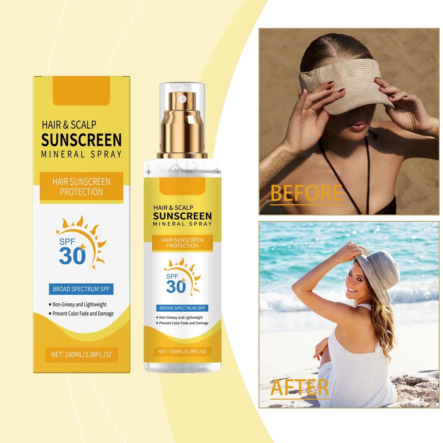 Hair & Scalp Sunscreen Spray SPF 30 | UV Protection Spray for Color-Treated Hair, Non-Greasy Scalp Shield with Coconut Oil | Broad Spectrum UVA/UVB Defense Against Fade & Dryness (2)