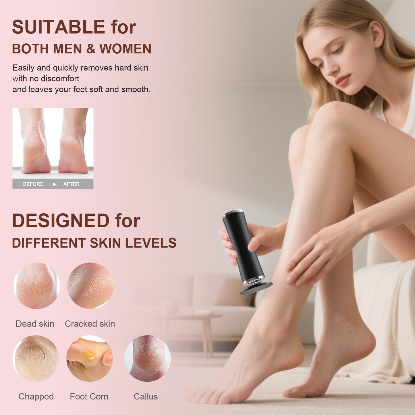 4.8 in Longer Electric Foot Callus Remover, Adjustable Speed Pedicure Tools for Feet with 60 Sanding Pads, Foot Scrubber File, Heel Scraper for Cracked Heels Black