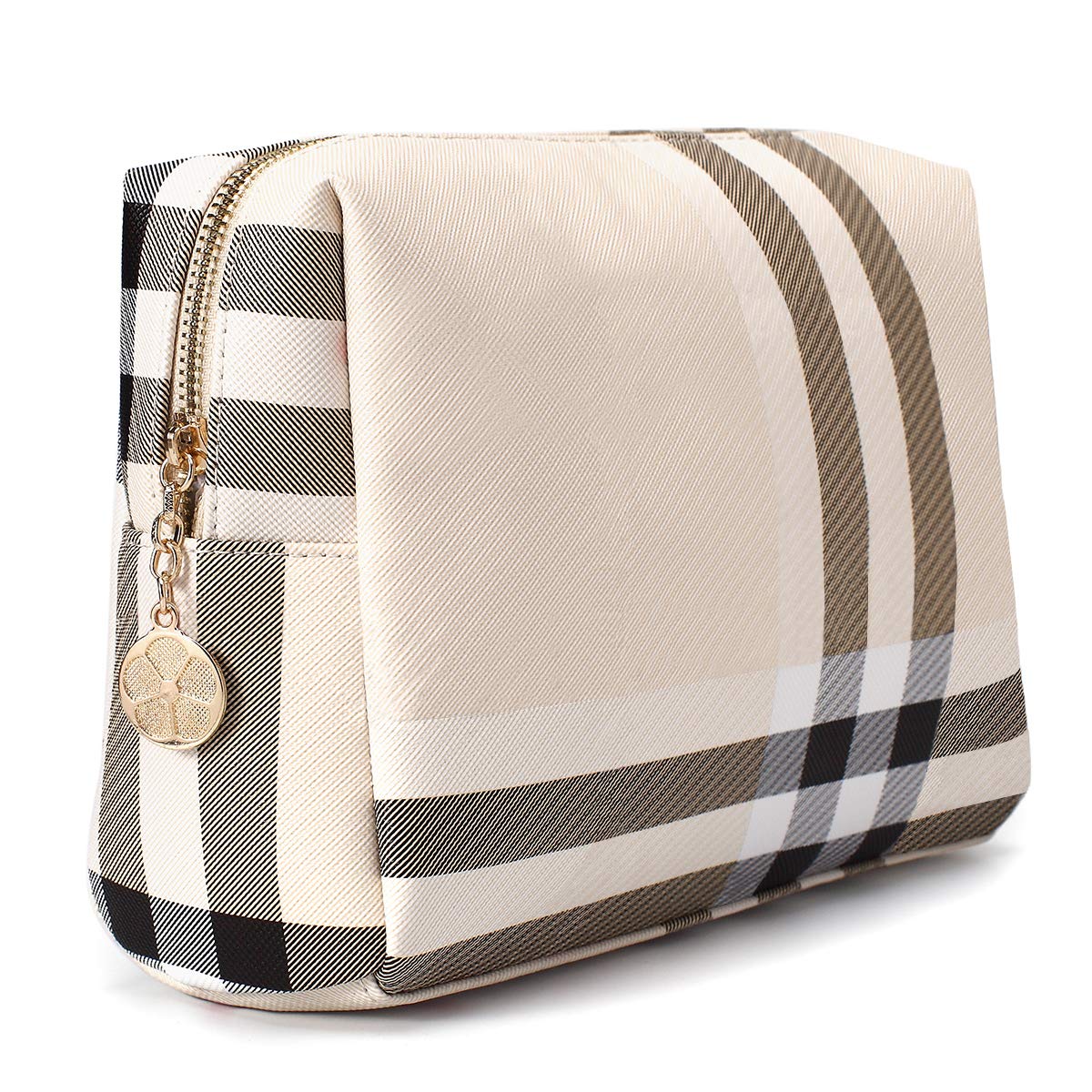 Jessyline Large Makeup Bag for Purse Luxury Women Cosmetic Bags Designer Make Up Pouch for Toiletry Travel Organizer (Beige)