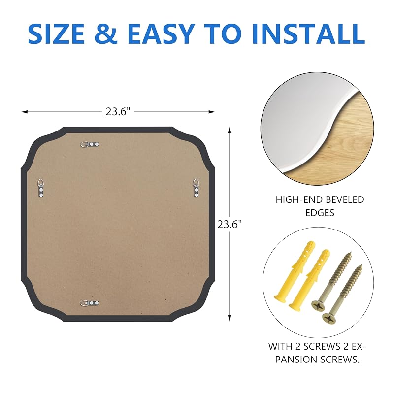 24" x 24" Silver Wall Mirror Beveled Edge Frameless - Variation: Silver 2+24"L x 24"W