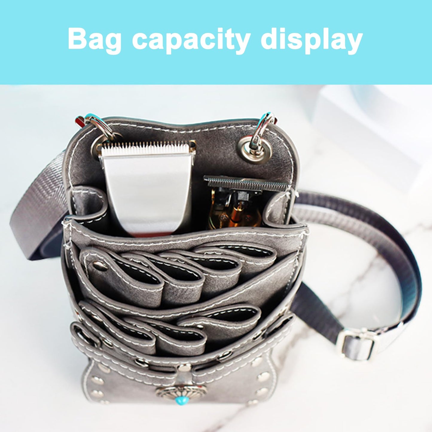Hairdresser Waist Bag Shear Holder, 7-Slot Hairstylist PU Leather Barber Scissors Holster Pouch Tool Bag, Detachable Hair Cutting Organizer for Combs, Clippers, Spray Bottles (Pink)
