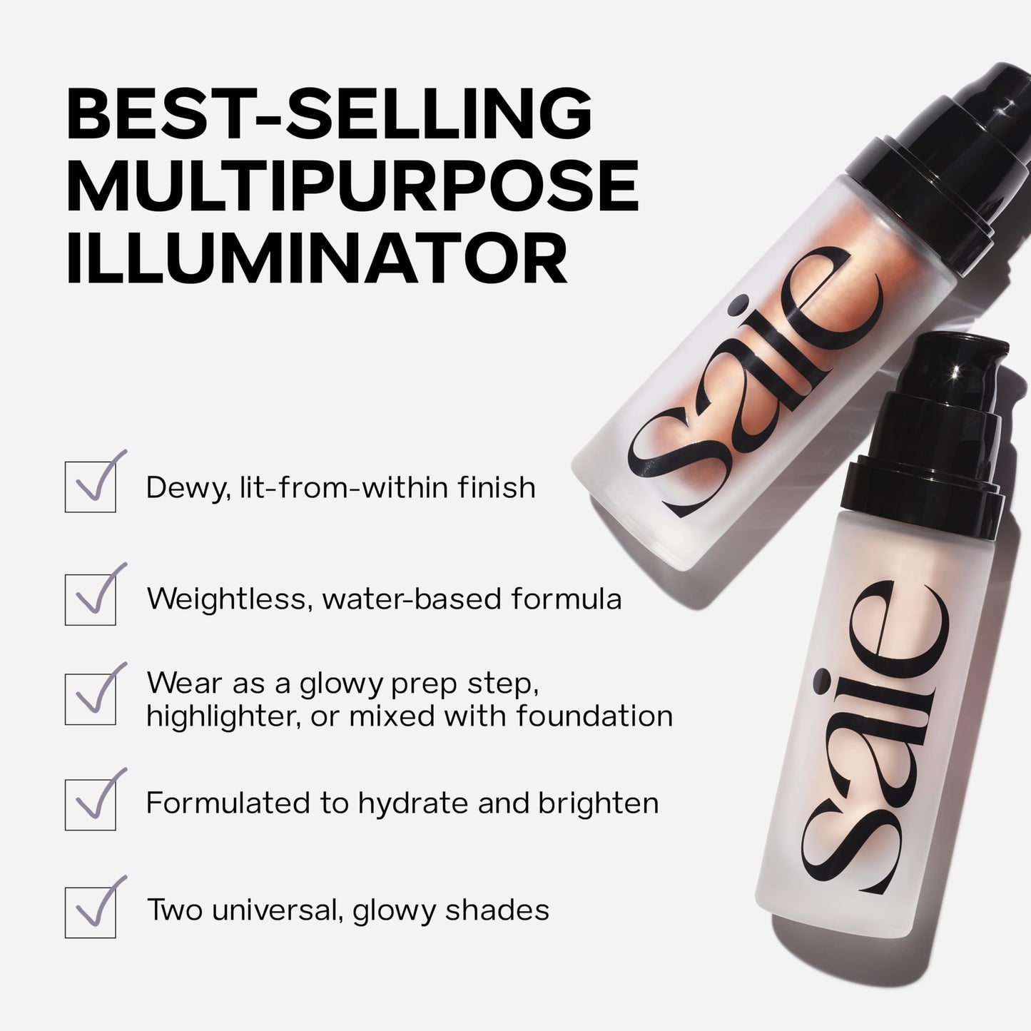 Saie Mini Glowy Super Gel Lightweight Illuminator - Luminizer + Makeup Primer for Glowing Skin - Enriched with Vitamin C + Hydrating Squalane Oil - Starglow (0.5 oz)