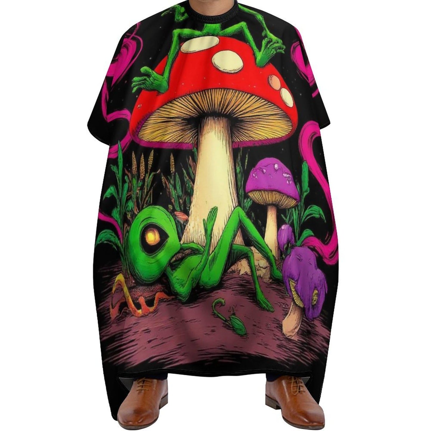 Unisex Magic Mushroom Alien Art Hair Styling Cape - Full Coverage Hairdressing Apron for Barber Salon, Profession Barbershop Supplies