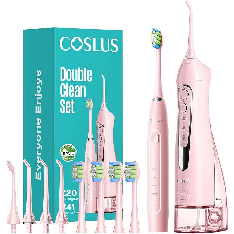 COSLUS C20C41 Water Flosser & Electric Toothbrush Combo - Pink (Variation: Pink)