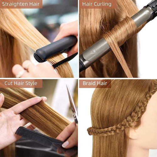 Opini Mannequin Head with Hair 80% Human Hair Straight 26"-28" Doll Head with Hair Cosmetology Mannequin Head Human Hair for Hairdresser (#27 Light brown)