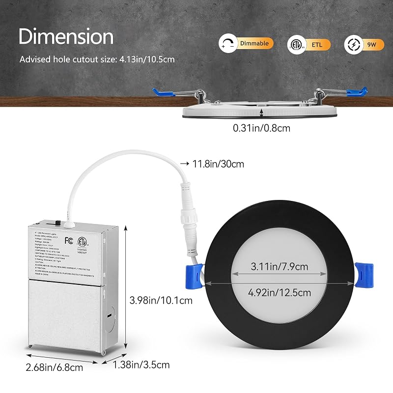 CycevSun 6 Pack 4-Inch Black Recessed LED Lights with Night Light, Sync & Reset - 2700K-5000K, Dimmable