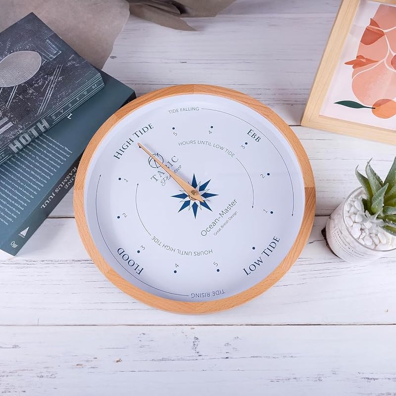 Ocean Master Tide Clock - Handcrafted Beech Wall Clock with Tide Display
