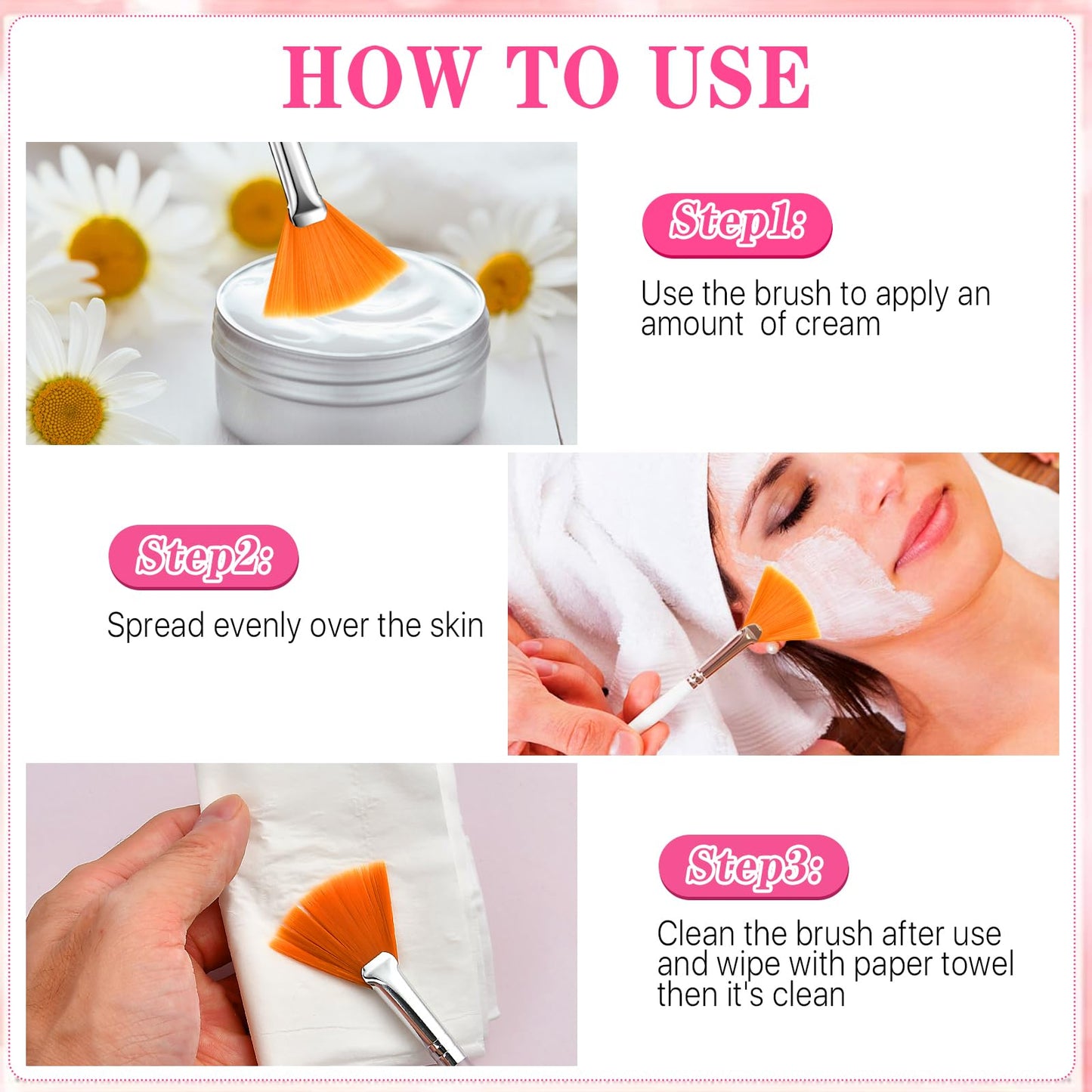 Supkiir 60 Pcs Fan Facial Brush Multi Use Mask Brush Slim Soft, Face Mask Applicator Makeup Cosmetic Skincare Tools for Women Girls Esthetician Mud Clay Mask Cream Drawing Orange White