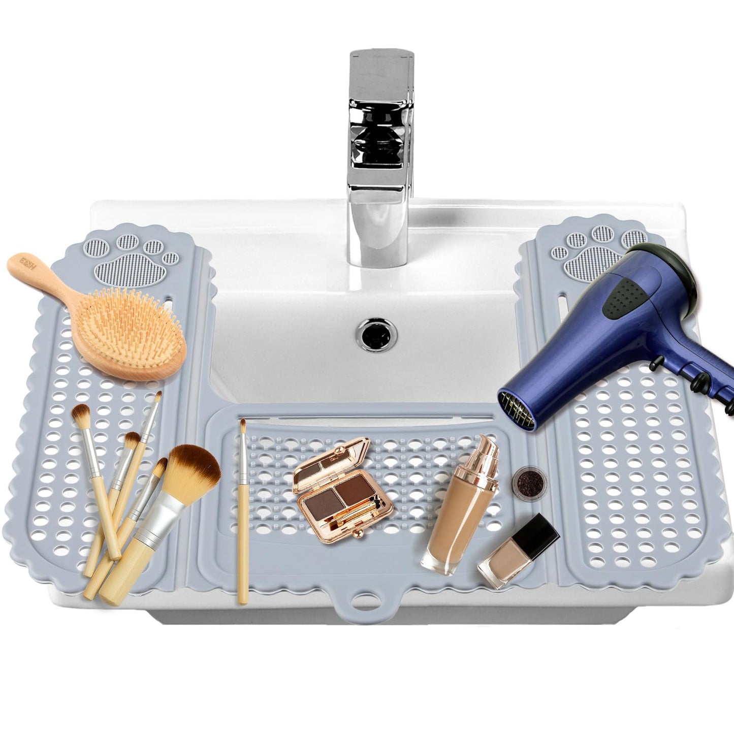 WIOR Sink Top Cover for Counter Space Makeup, Foldable Silicone Sink Covers Heat-Resistant Beauty Makeup Brush Cleaning Mat Hot Tools Organizer Space Saver Bathroom Must Haves for RV Camper Travel