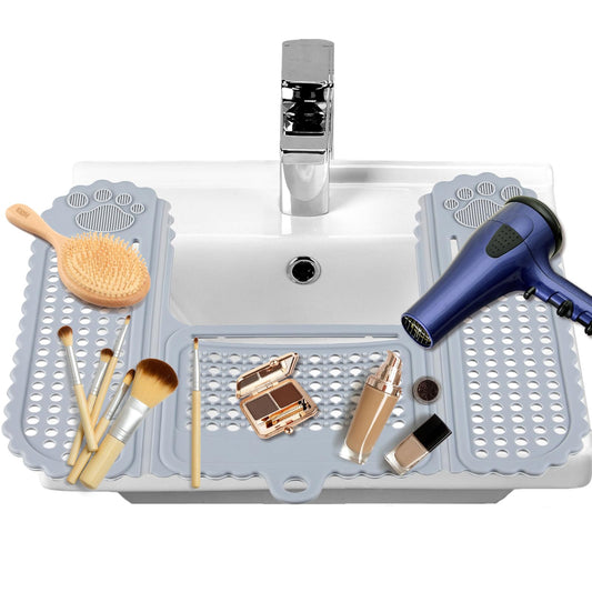 WIOR Sink Top Cover for Counter Space Makeup, Foldable Silicone Sink Covers Heat-Resistant Beauty Makeup Brush Cleaning Mat Hot Tools Organizer Space Saver Bathroom Must Haves for RV Camper Travel