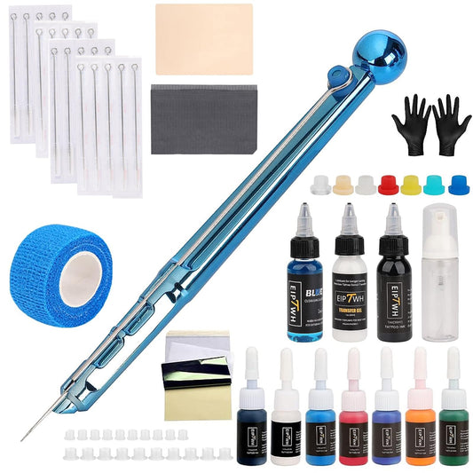 Eiptwh Hand Poke Stick Tattoo Kit for Beginners,20pcs Needles 7 Colors Tattoo Ink DIY Tattoo Tools Kit with Ink Transfer Cream and Blue Soap Tattoo Supplies