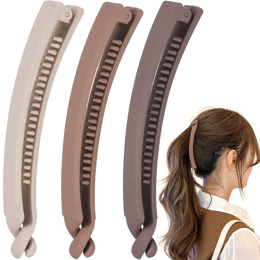 Mxxipp 3pcs French Banana Clips, Non-Slip Classic Large Hairstyle Claws, Fish Shaped Double Combs Hair Holder for Women Curly Straight Long Thick Thin Hair- Beige & Dark Coffee & Light Coffee
