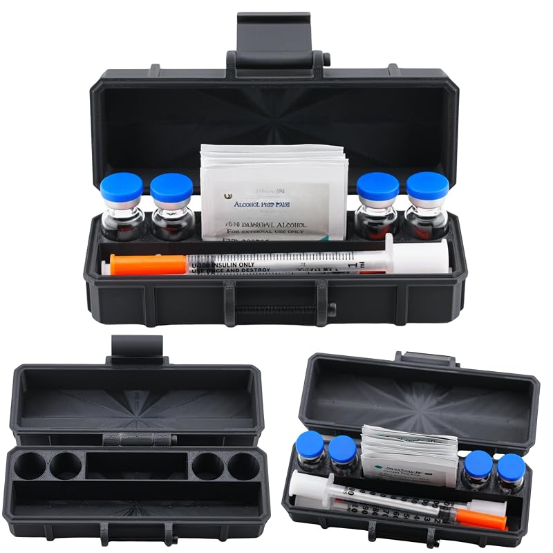 4-Slot Vial Case Organizer for 3 mL or 10 mL Vials with Accessory Storage — GLP-1 & Peptide Portable Case - 3 mL Variation