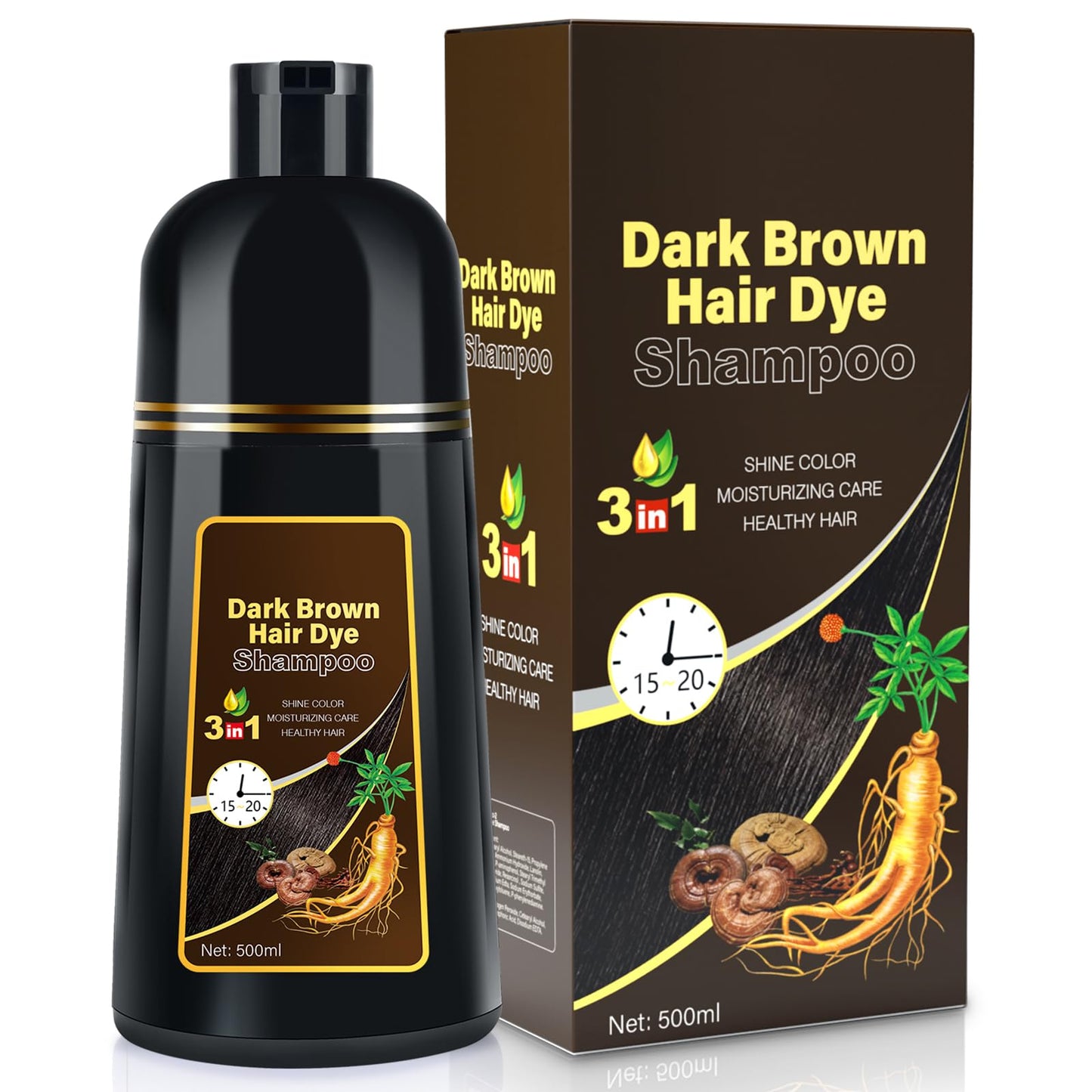 BELEZALIB Dark Brown Hair Dye Shampoo, Hair Color Shampoo 3 in 1, Semi-Permanent Gray Hair Coverage for Woman & Man, Mild Formula, Lasts 30 Days(16.90 oz)