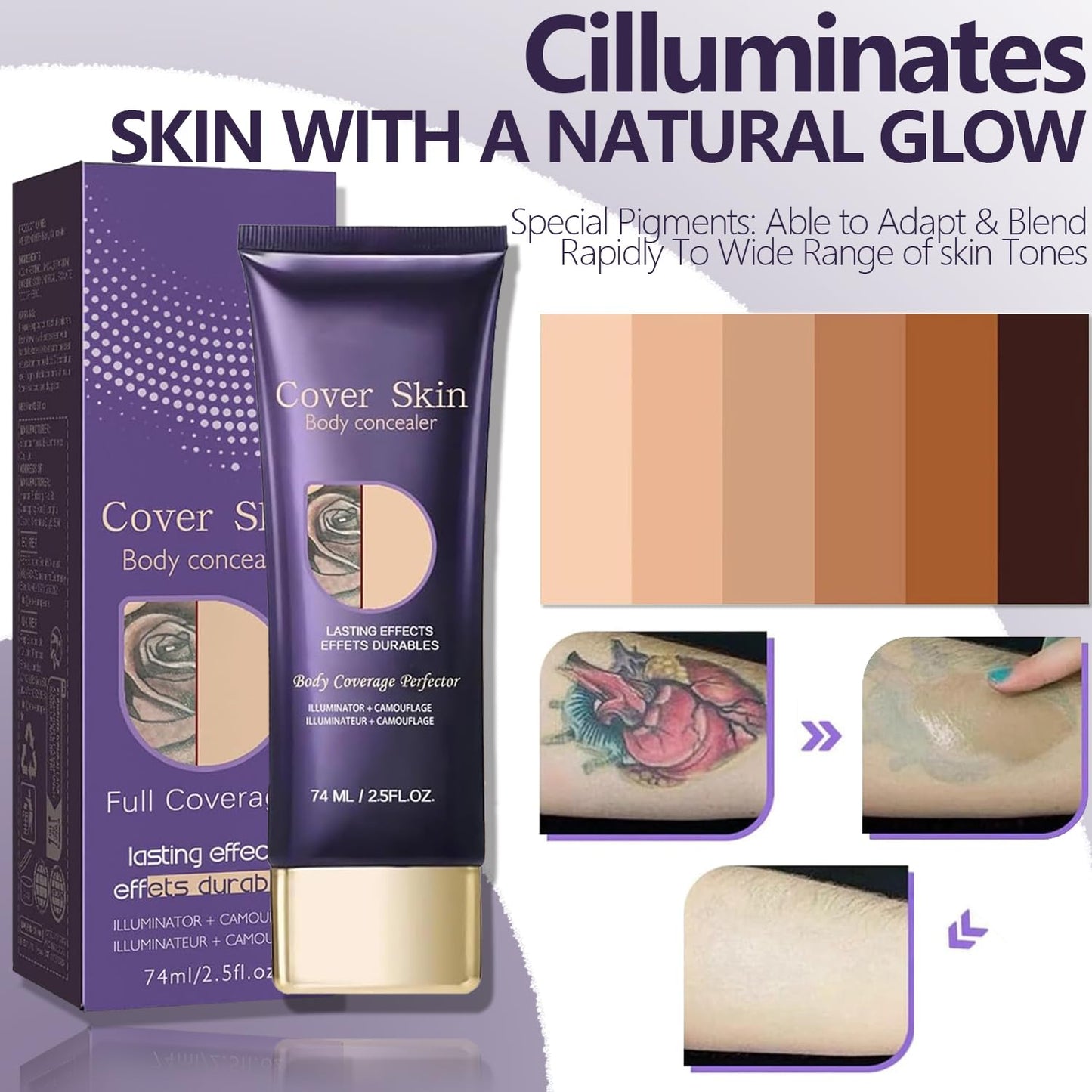 All over Complexion Perfector, Body Coverage Perfector, Tattoo Cover up Makeup Waterproof, Cream Body Makeup, Transfer-Resistant Body Makeup, Long Last Body Foundation（1PCS）