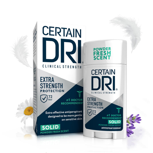 Certain Dri Extra-Strength Clinical Antiperspirant Solid Deodorant for Men & Women - 72-Hour Sweat & Odor Protection - Hyperhidrosis Treatment - Powder Fresh Scent
