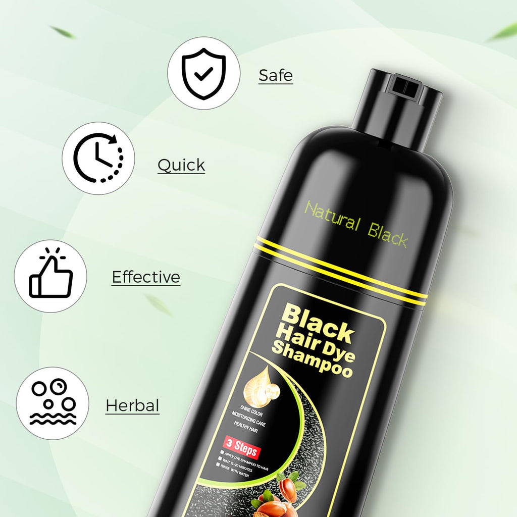 Black Hair Dye Shampoo 3 in 1，Argan Herbal Hair Color Shampoo Covers Gray Hair for Women and Men (16.9 fl.oz Black)