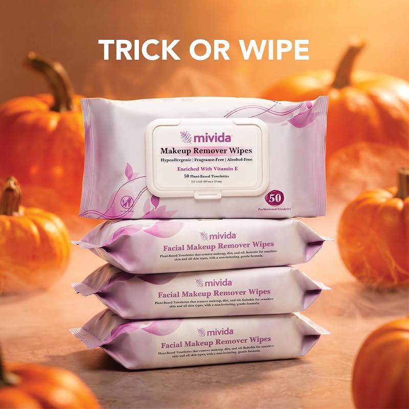 Fragrance Free Hypoallergenic Makeup Remover Wipes 200 Count - 4 x 50, Vitamin E, Alcohol-Free