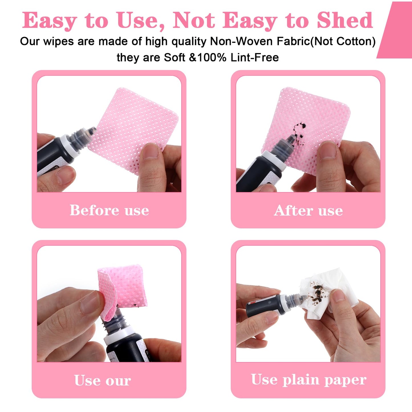 simarro 1000 Pcs Lint Free Nail Wipes, Pink Non-Woven Soft Nails Polish Remover Wipes, Cleaning Wipes Nails Supplies for Fingernail Polish Remover and Eyelash Extension Wipe for Nail Art