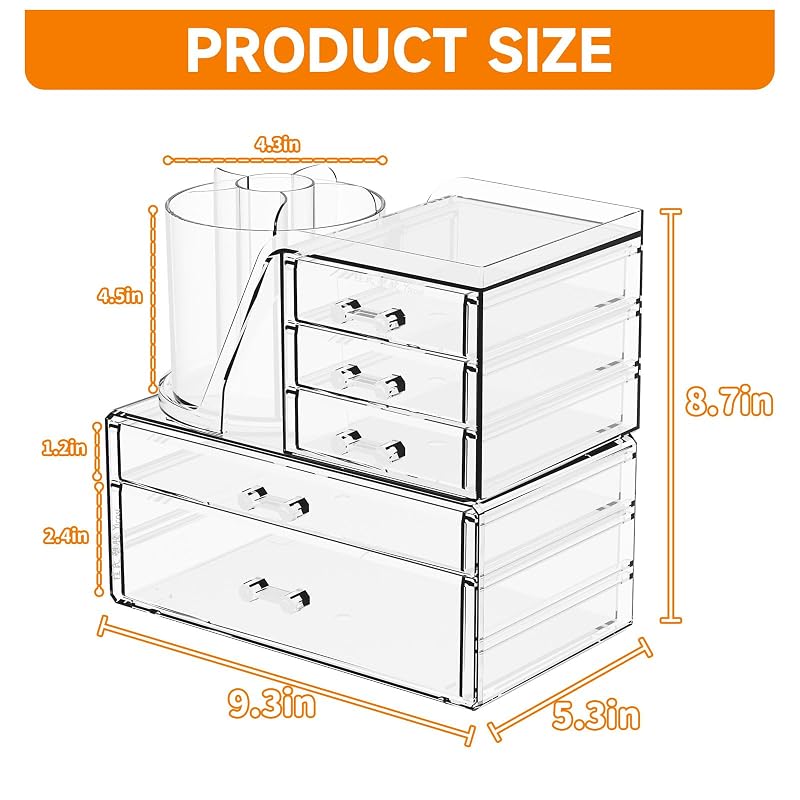 Clear Acrylic Makeup Organizer Set with Brush Holder – 2-in-1 Vanity Storage Box, 3 Pack