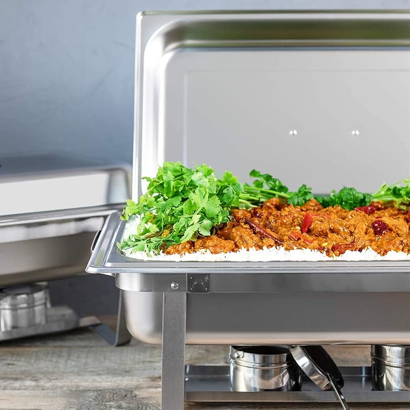 2 Pack 8 Qt Chafing Dishes, Stainless Steel with Alpine Gray Handles - Complete Set