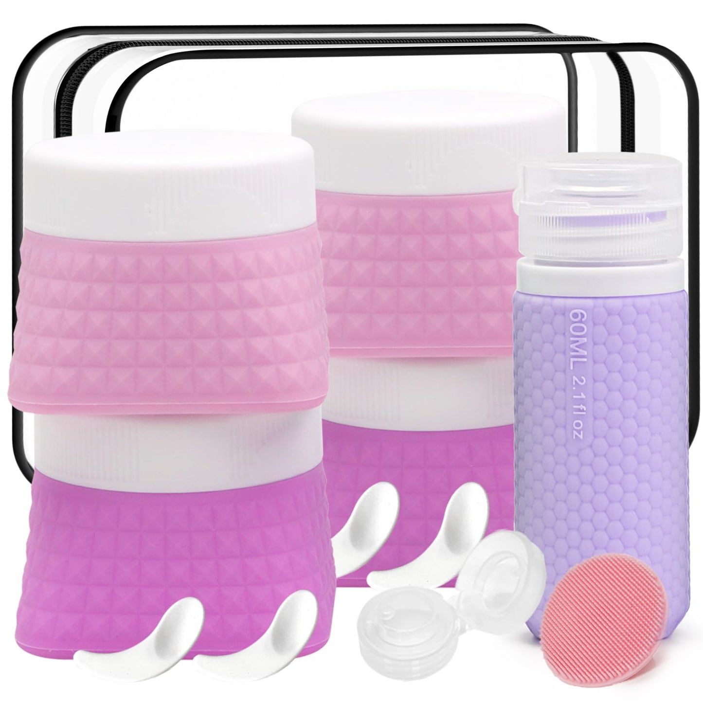 Travel Size Jars Cream Containers for Creams Makeup Leak Proof 4 Pcs 1.7oz 50ml+ 2oz 60ml Liquid TSA Approved Lotion Bottle Small 1Pc Refill Toiletries Kit with Skincare Cosmetic Bag Women - Diamond