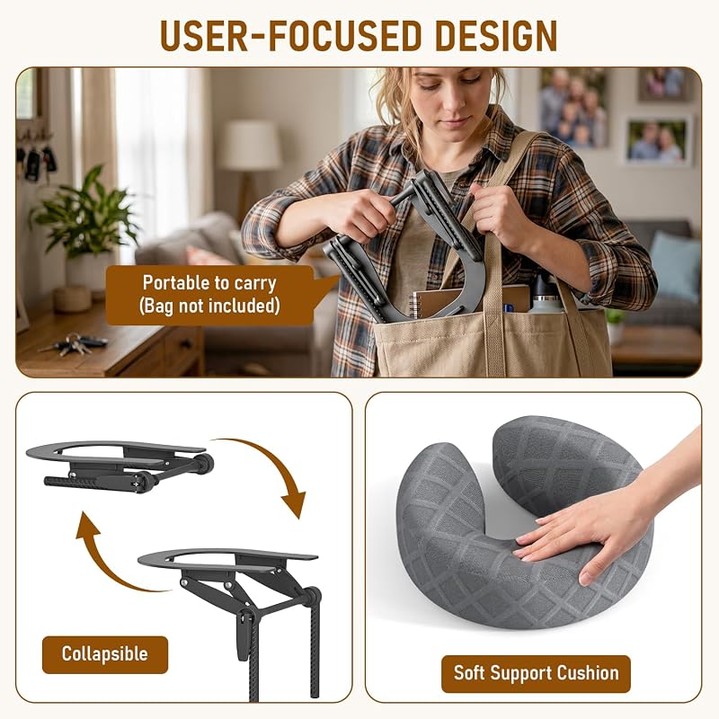 Massage Headrest for Bed with Grey Face Cradle, Height Adjustable to 19 in