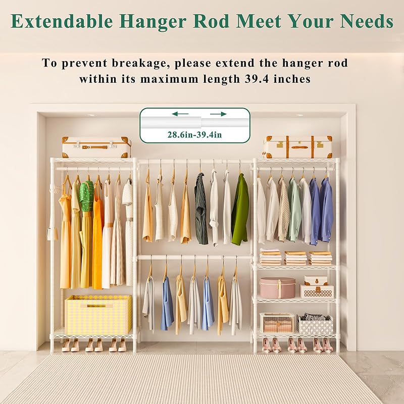 Exglobol Heavy-Duty Garment Rack - Portable 4-Tier, Expandable, White