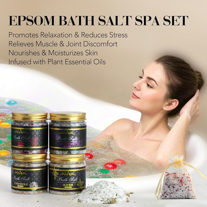 Relaxing Epsom Bath Salts Gift Set for Women - Soothing Lavender & Essential Oils