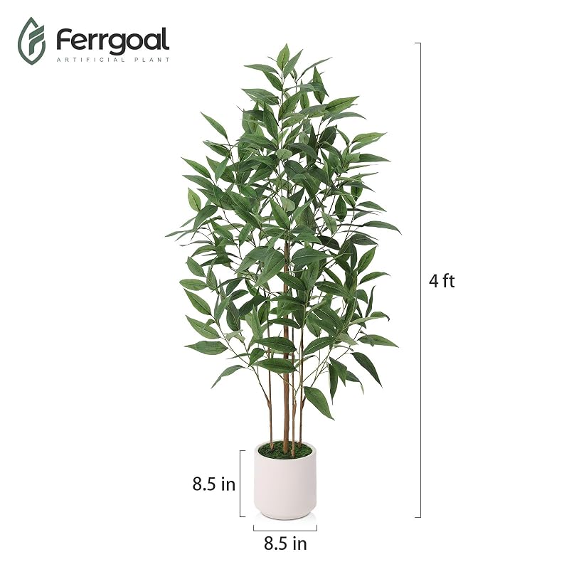 4Ft Artificial Eucalyptus Plant with White Planter - Multi-Trunk Fake Tree