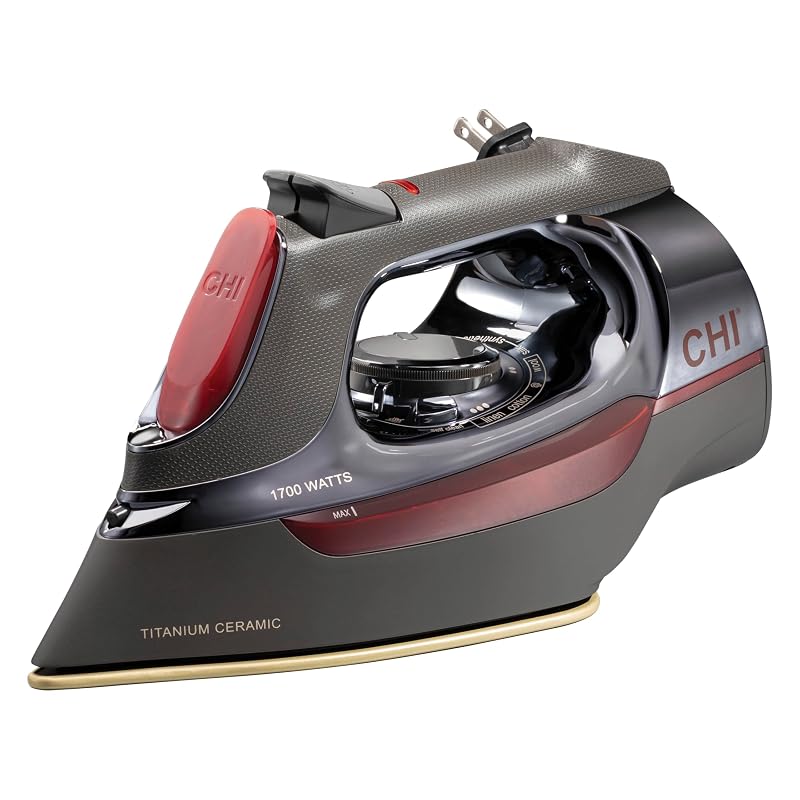 CHI 1700W Steam Iron for Clothes with Titanium-Infused Ceramic Soleplate - Retractable Cord, Black & Titanium