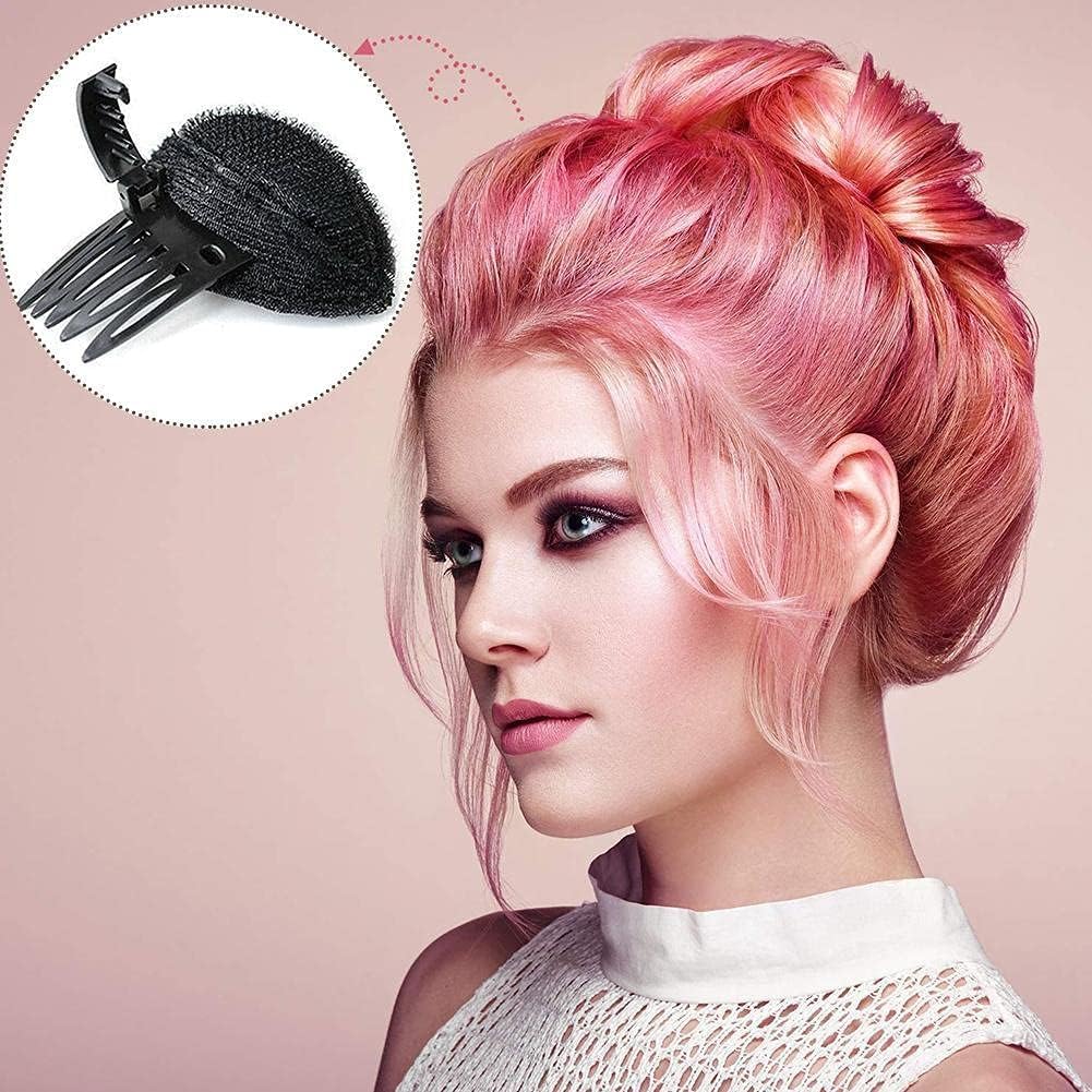 Black Puff Hair Head Cushion Hair Volume Clips Fluffy Hair Pad Sponge Clip Bun Comb Bump It Up Volume Hair Base Set for Women and Girls DIY Hairstyling Tools, Bun and Crown Shapers