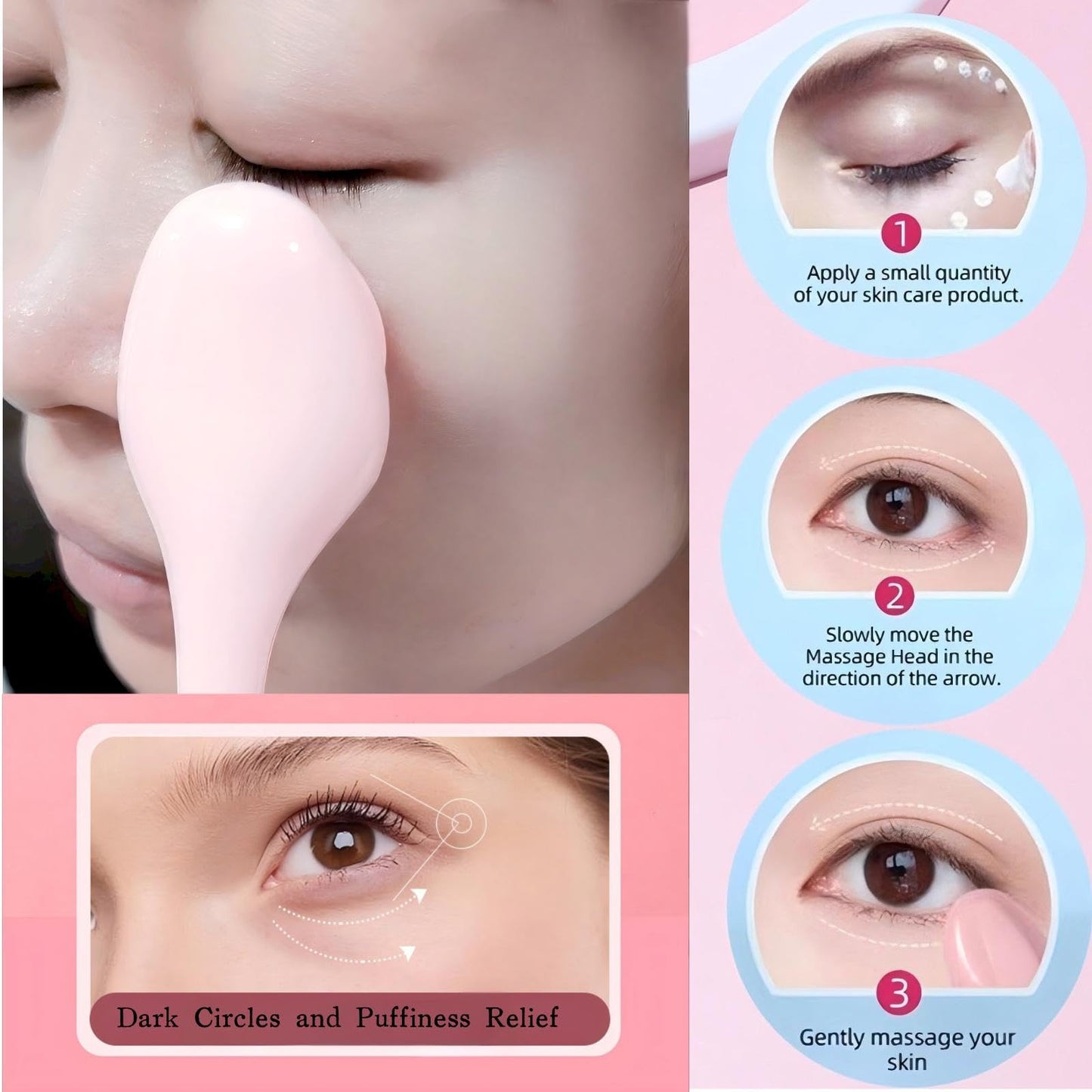 KINTEGOOD Eye Roller Massager with 360 Rotating Stainless Steel Roller Ball, Face and Eye Ice Roller for Dark Circles, Puffiness Relief, 1 Pack, Light Red