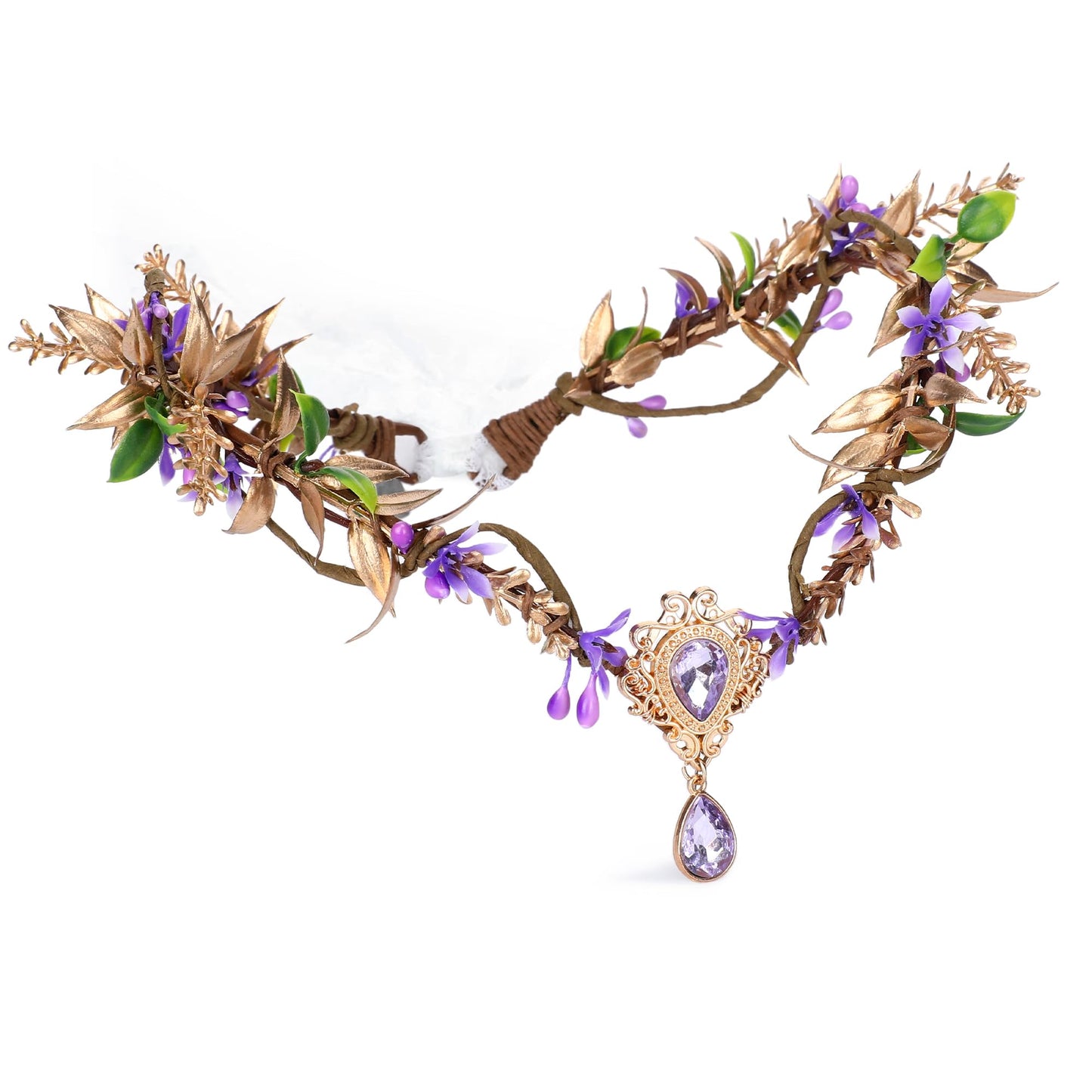 MOSTORY Purple Elf Flower Crown - Handmade Woodland Elf Headpiece Forest Fairy Crown Floral Circlet for Women Girls Cosplay Party Renaissance Marid Gras Photo Shoot