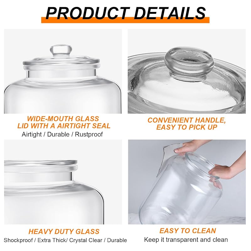 6 Gallon Glass Jar with Lid – Large Wide-Mouth Airtight Food Storage Canister for Flour, Sugar, Cookies
