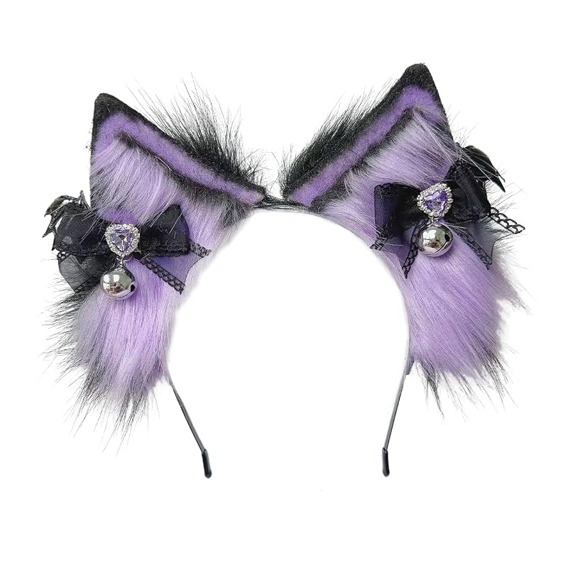 Punk Cat Ears Headband - Variation: Bl Bow Si Bell Love Pu Gem Bp - Cosplay Accessory