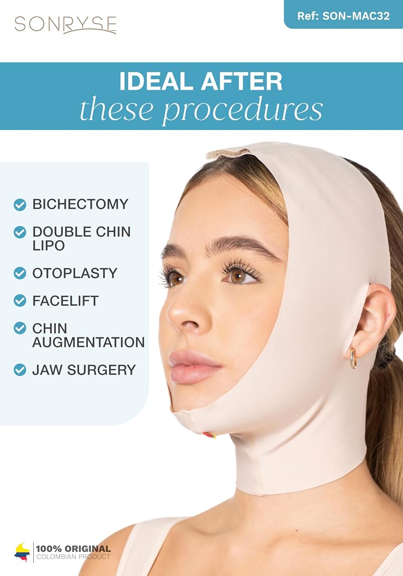 Post Surgery Chin Guard Strap - Beige Medium Open-Ear Compression Chin Support
