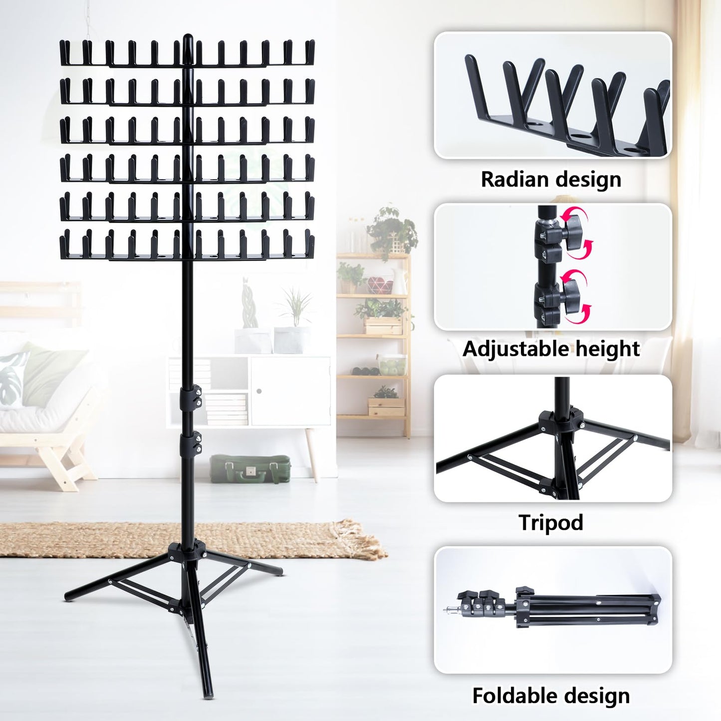 Eastdone Braiding Hair Rack Standing Extension Holder Hanger, 144 Pegs Divider for Separator Stand Display (Black)