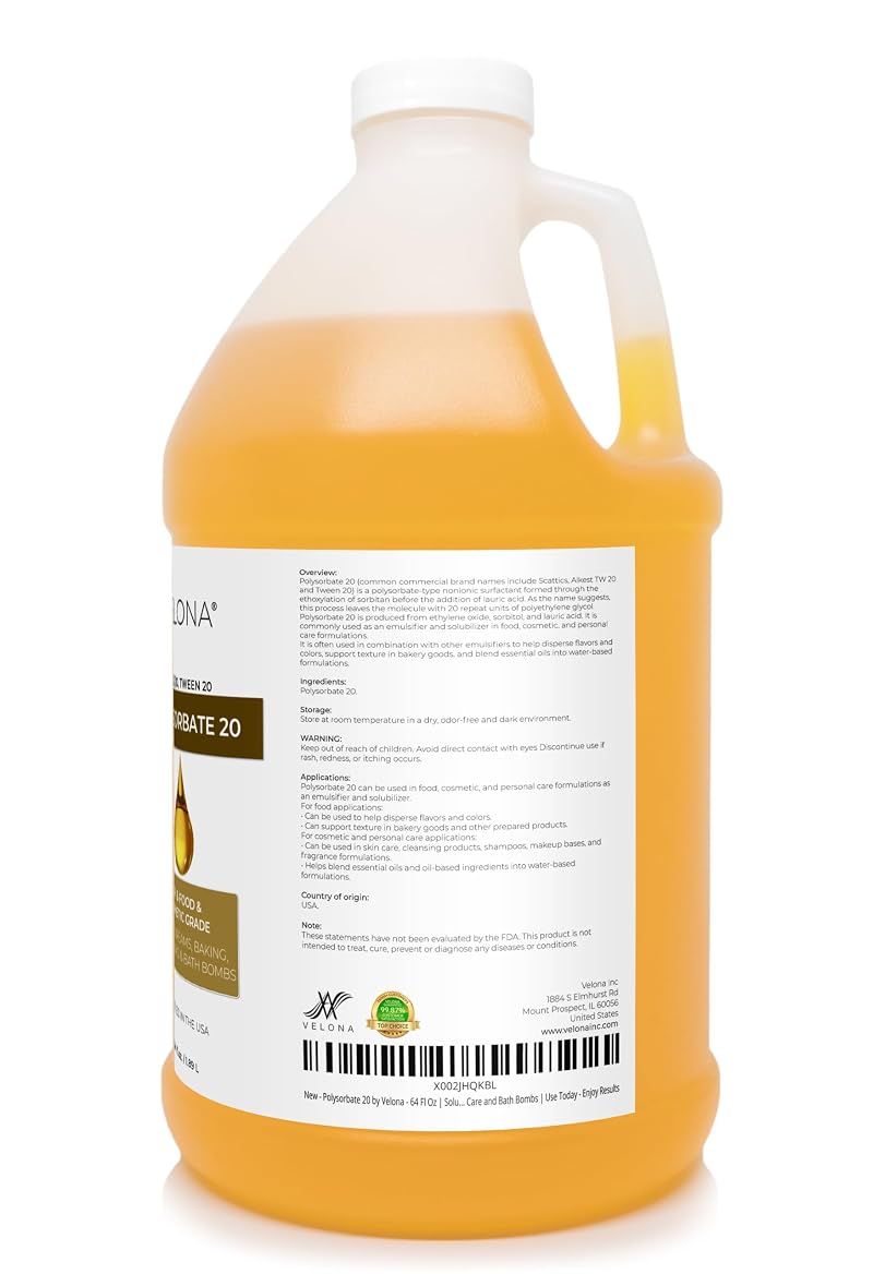Polysorbate 20 - 64 Fl Oz (Pack of 1) Food & Cosmetic Grade USP - Solubilizer for Cosmetics & Food