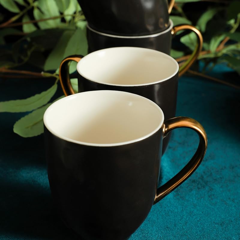 Stone Lain Florian Black & Gold 16-Piece Porcelain Dinnerware Set for 4 - Includes Plates, Bowls & Mugs