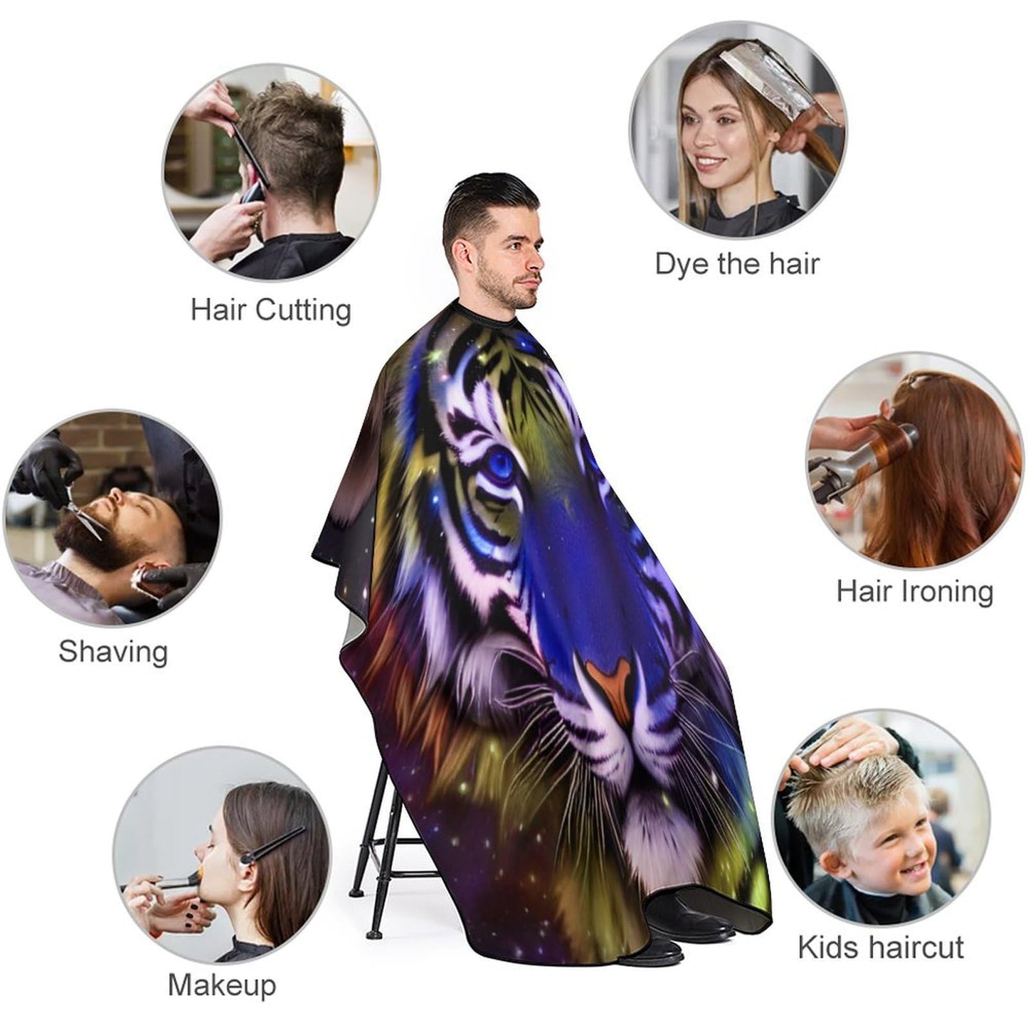 Full Coverage Hair Styling Cape - Mystic Fantasy Galaxy Sky Fantasy Wild Animals Tiger Art Professional Hair Cutting Apron Haircuting Salon Cape Gown for Barbers
